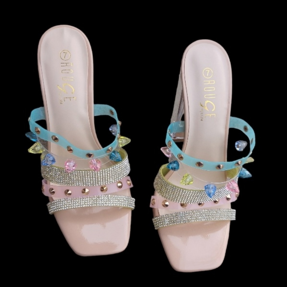 Cute strappy colorblock heels New